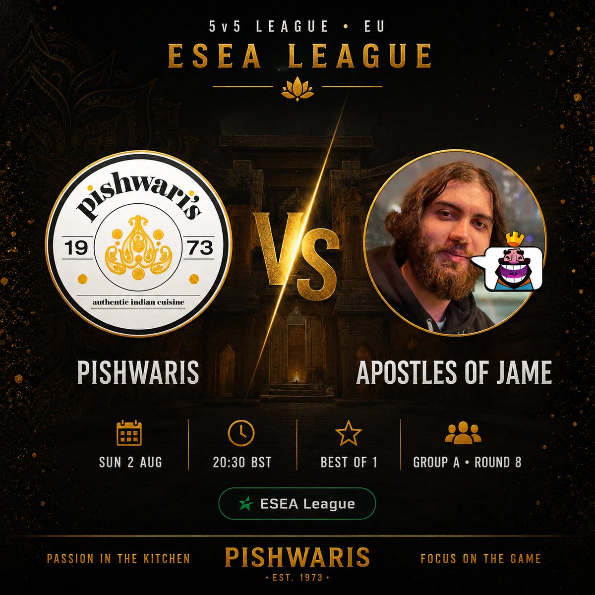 pishwaris's tweet photo. 🍛 NEXT ORDER UP.

The kitchen reopens.

Sunday 2 August

🕣 20:30 BST

⚔️ vs Apostles of Jame

🏆 ESEA League

🎯 Best of 1 

Fresh kitchen. Same recipe.

Passion in the Kitchen. Focus on the Game. 👨‍🍳🎮 https://t.co/NN2s4xhrx2