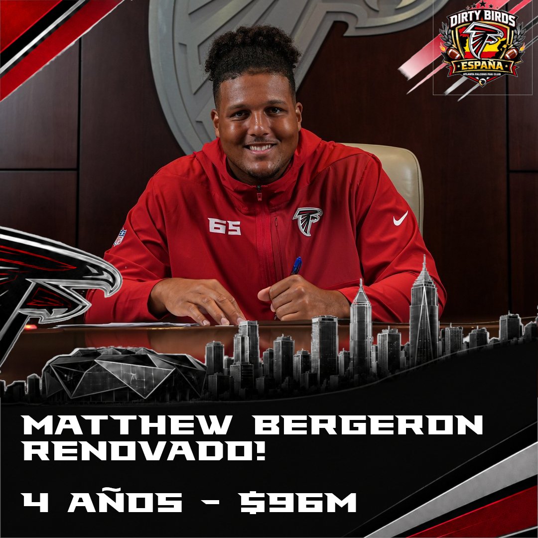 DirtyBirdsSpain's tweet photo. 🚨✍️ ¡Renovado! Los #Falcons extienden el contrato del LG Matthew Bergeron por 4 años y $96M, de los cuales $60M son garantizados.

Enlace al artículo de la noticia en nuestra web
🔗 https://t.co/COLBruOiBg

#DirtyBirds #DirtyBirdsEspaña https://t.co/VeASHc3vNj