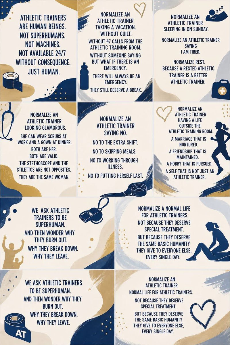 vaztx20's tweet photo. Athletic trainers give so much of themselves to others every single day. Taking care of ourselves isn’t selfish—it’s necessary. A healthy, rested AT is a better AT for our athletes. 💙
📸 Credit: Nichola Vogt St. James #AthleticTraining #ATLife https://t.co/7kGkSQYfDV