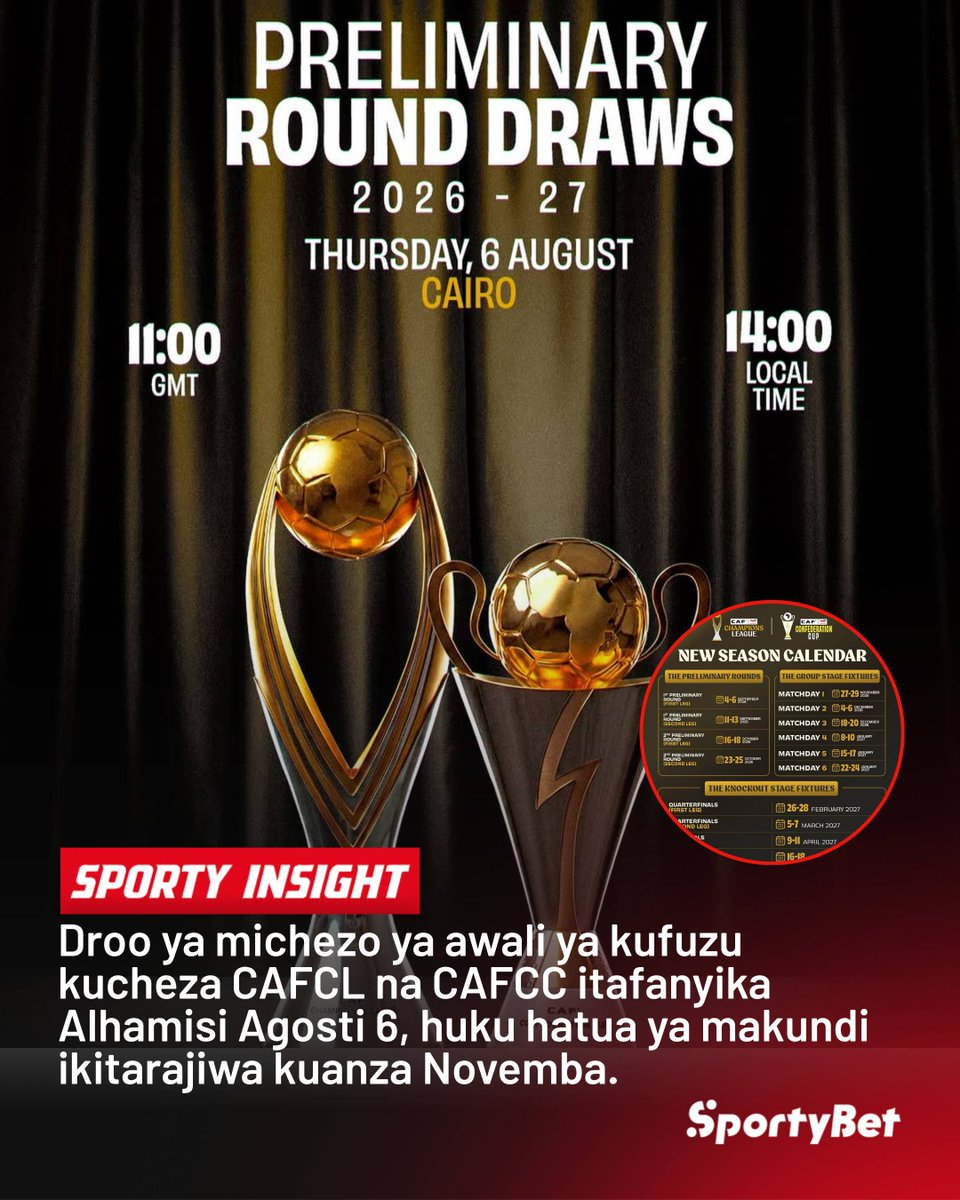 sportybettz's tweet photo. Mpo tayari kwa michuano ya klabu bingwa Afrika pamoja na Kombe la shirikisho?🤔 Fuatilia droo siku ya Alhamisi kujua timu yako imepangiwa nani. 🤩⚽🏆
#cafcl #cafcc #CAFChampionsLeague #cafconfederationcup #tanzania https://t.co/1fLWXZDA5h
