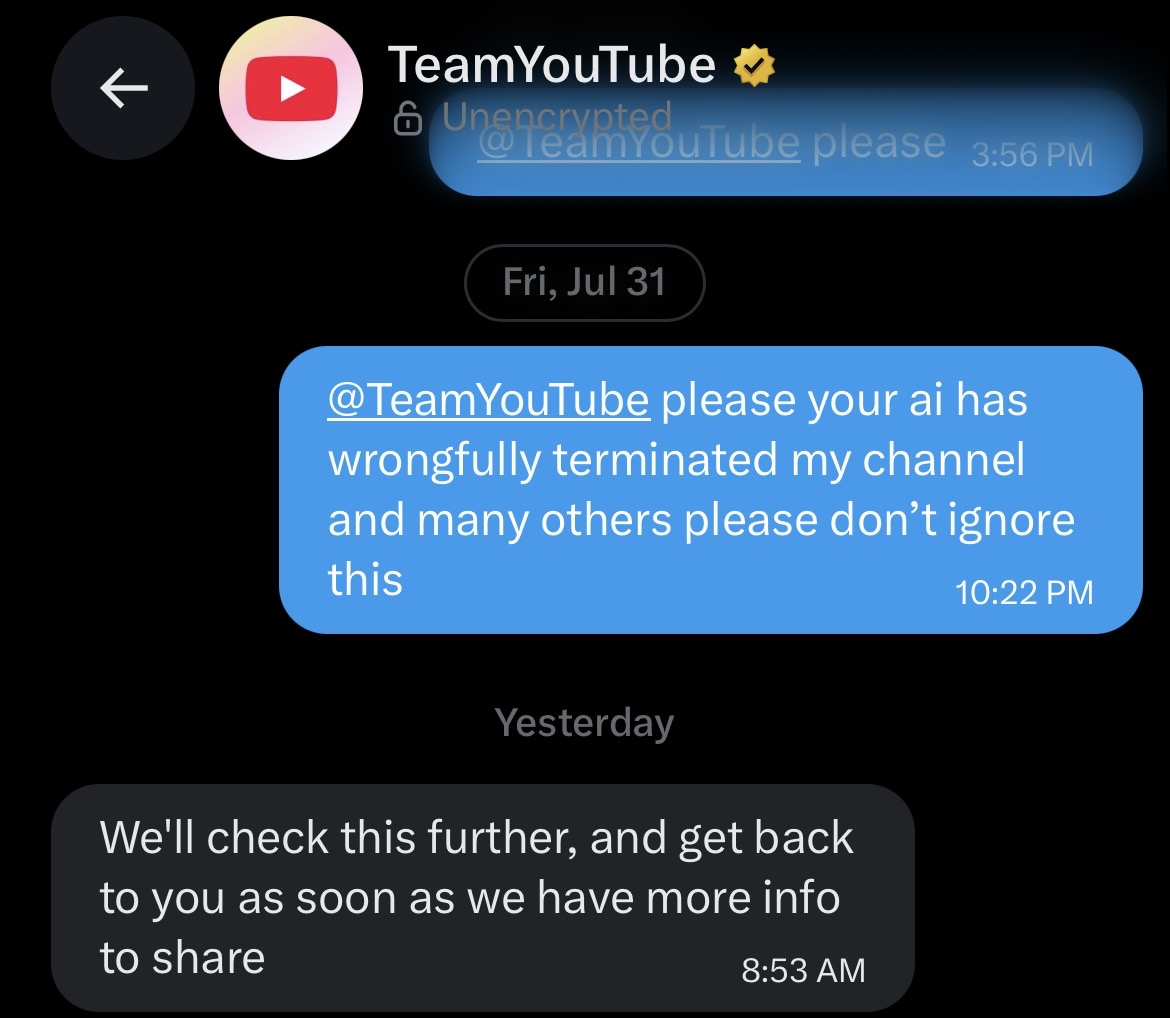 Deadwell1's tweet photo. @TeamYouTube @TeamYouTube could you get back to me like you said please? I always tried to follow your guidelines https://t.co/mpx4Lrc1iv