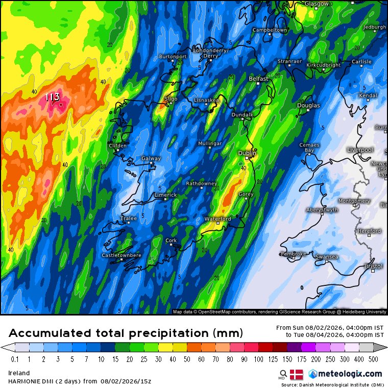 CarlowWeather's tweet photo. Risk of heavy rain in Southeast on Monday evening now with some thunderstorms possible. Good news for the spuds and farmers but could lead to some local flash flooding. Latest high resolution charts shown here. https://t.co/5YJYDBZLiK