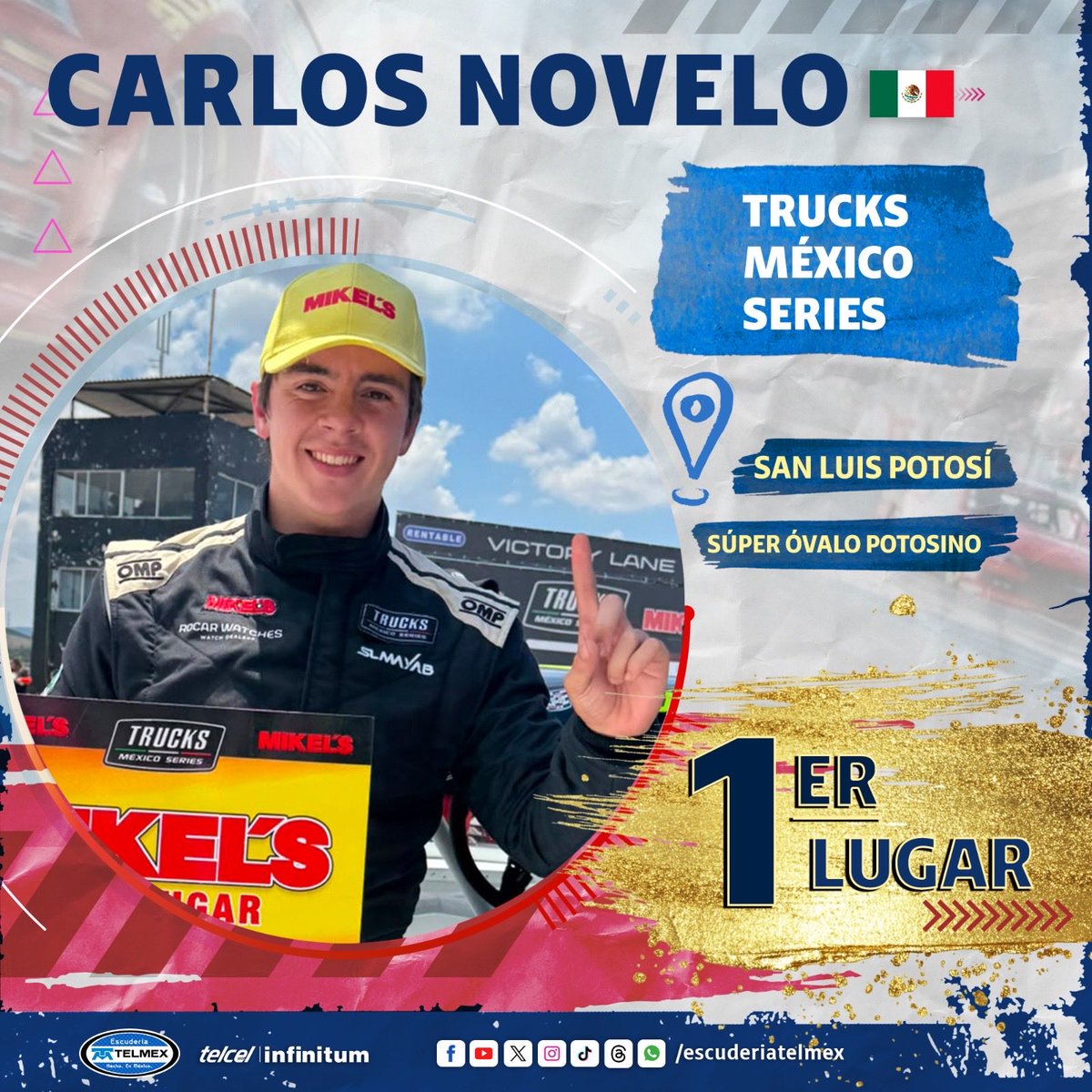 escuderiatelmex's tweet photo. ¡Triunfo de Carlos Novelo en San Luis Potosí! 😎🏁 https://t.co/zktYF56Zfe