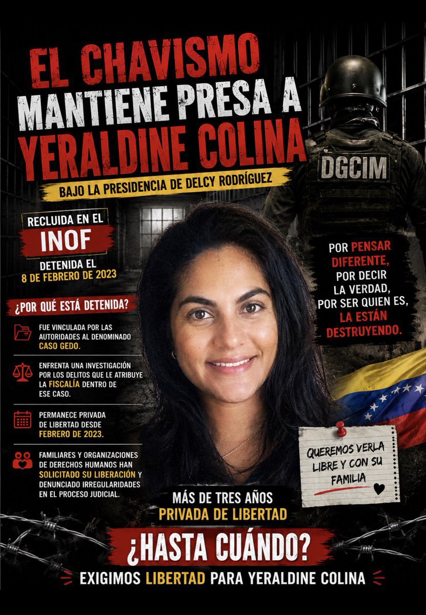 joseramonrussia's tweet photo. Venezuela Exige Libertad Plena Para Yeraldine Colina Yá. No Más Tortura Interinato USURPADOR https://t.co/MtVPu5PveH