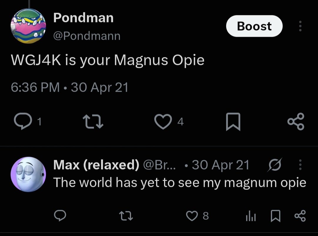 Pondmann's tweet photo. @BrainDumpTweets I know this probably isnt worth much but we had this small exchange 5 years ago and I think you were right here
The world still has yet to see your magnus opie and I hope to see it some day
I think the world would be a worse place without you in it https://t.co/BNFXoQ66xY
