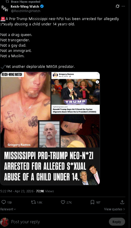 n3mesis_exe's tweet photo. @gerryhofland @daviddunn177 Being a Nazi is another TDS symptom for right wingers on top of fits of violent extremism, not being able to tell the truth, and not being able to leave children alone. https://t.co/6rJhSAKuO0