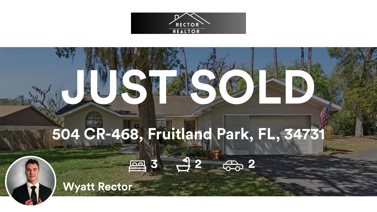 WyattRector's tweet photo. 🛌 3 🛀 2 🚘 2
📍 504 CR-468, Fruitland Park, FL, 34731

My latest sale on RateMyAgent.
NAR 260506922
https://t.co/PxKGP0FaV7

...
#ratemyagent #realestate https://t.co/u8U2wqT3GK