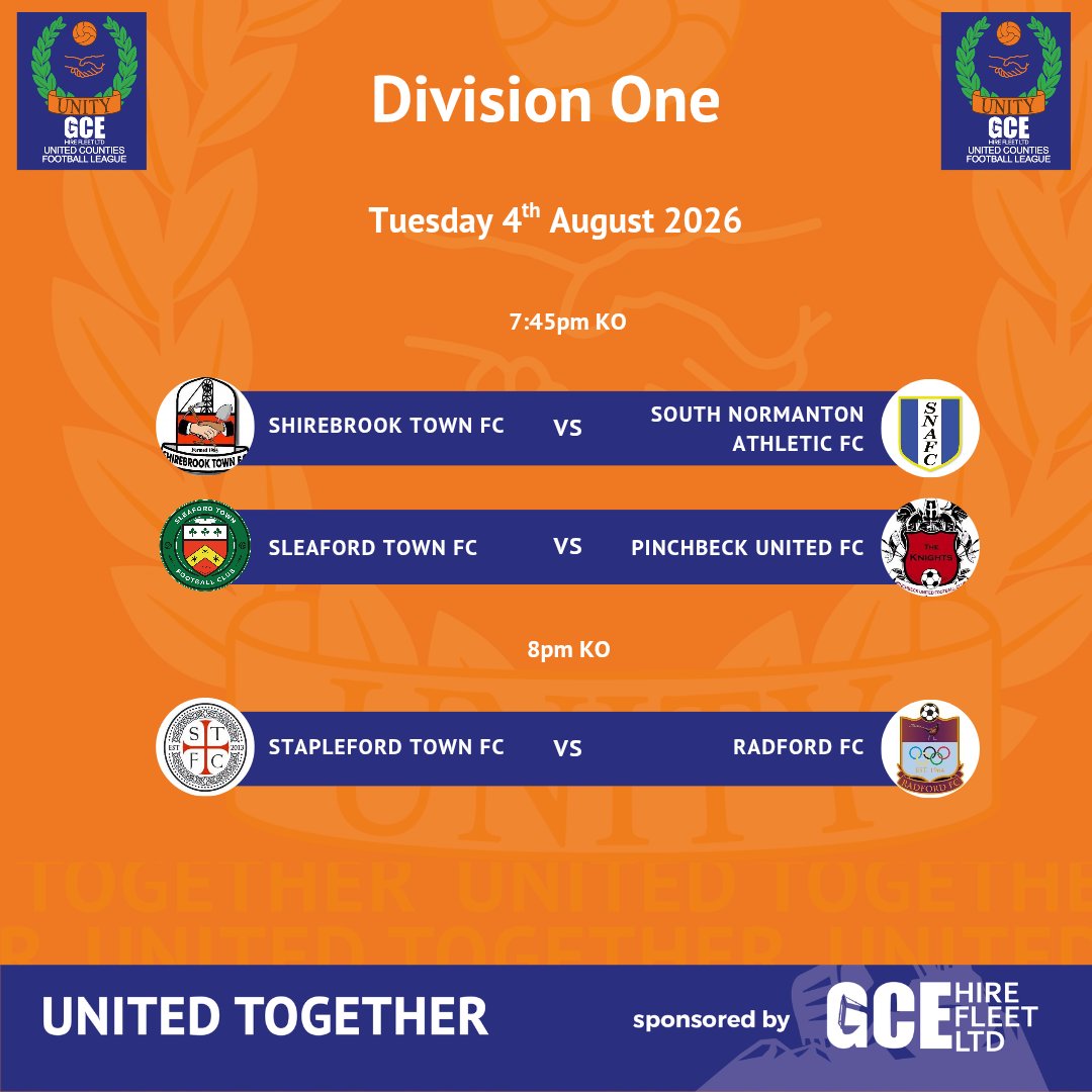 utdcos's tweet photo. ⚽️ Coming up this Week! 

Here are the midweek fixtures for Division One ⬇️

@GCEHireFleet https://t.co/13zTzaHyCl