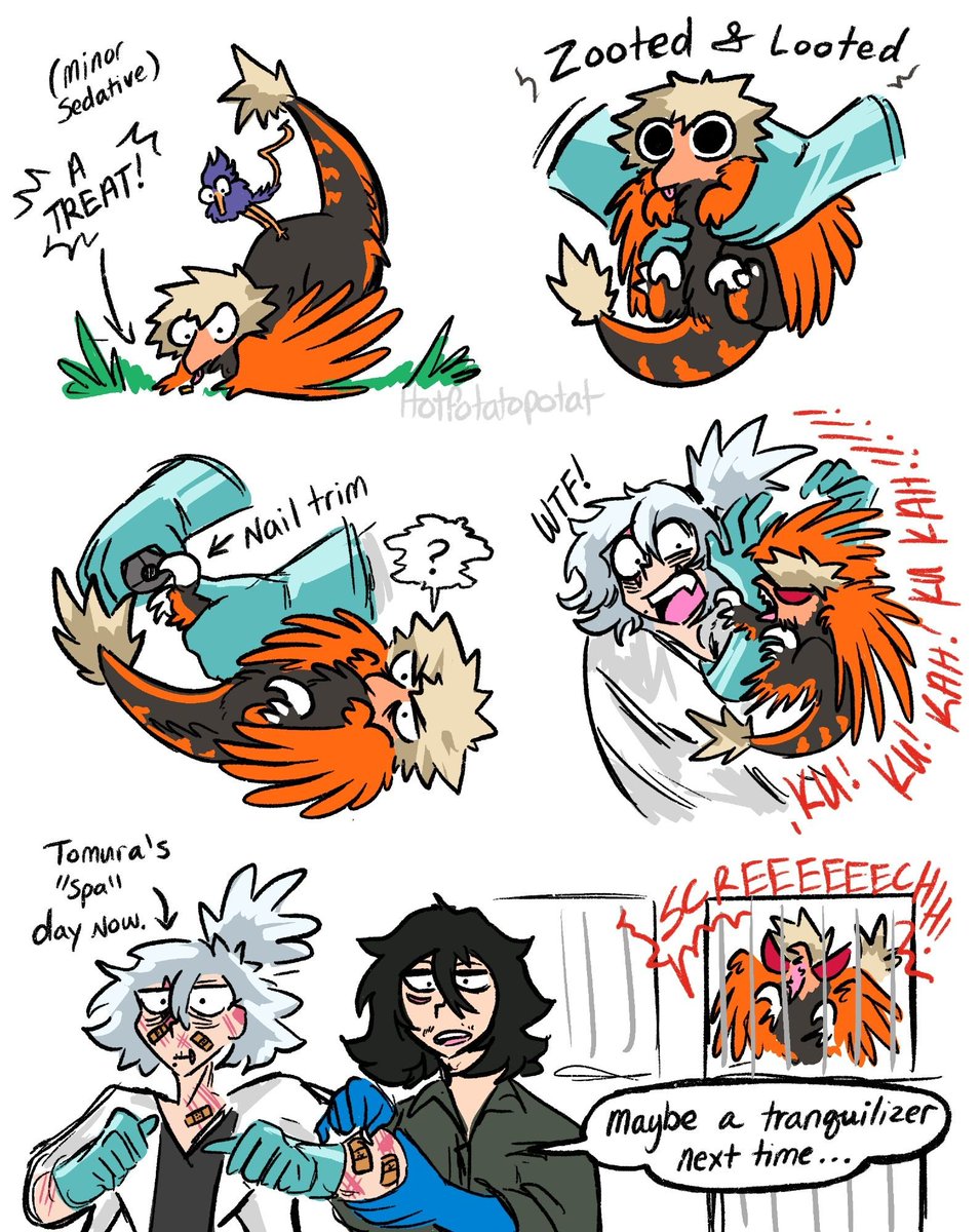 HotPotatoPotat's tweet photo. Hope everyone is having a good self care Sunday and is not having a hard time like Bakugou raptor 😅

(Enjoy this classic) https://t.co/ivdvl7kKko