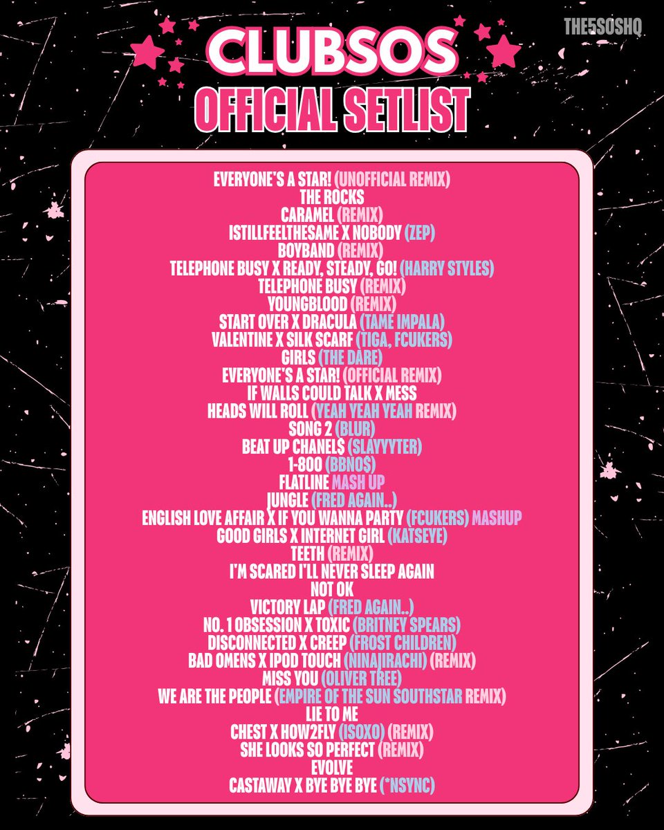 THE5SOSHQ's tweet photo. CHICAGOS HOTTEST CLUB IS CLUBSOS ⭐️ Here’s the setlist for @5SOS’ 1 Night Only Lollapalooza After Party Experience 🎵 https://t.co/mlsgqE7LwB