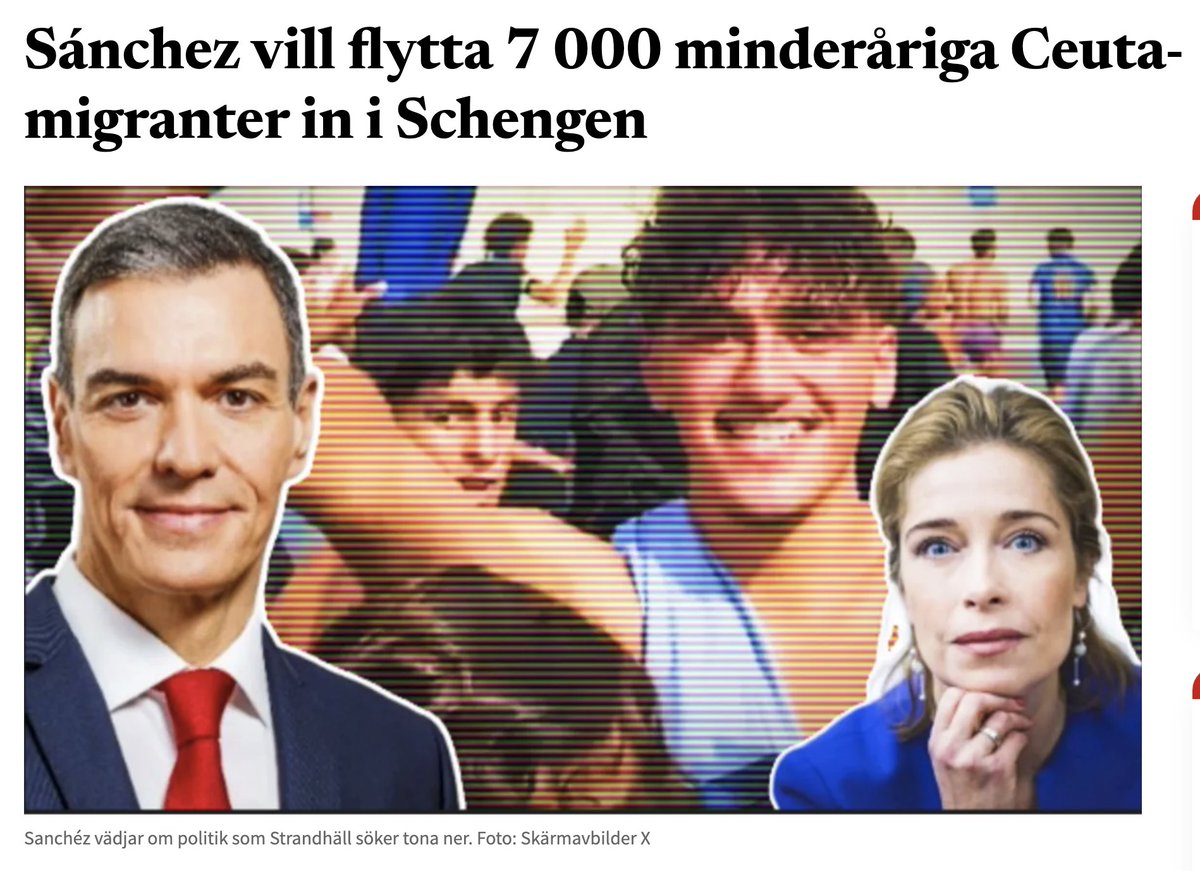 Bulletin_Nu's tweet photo. Spaniens premiärminister Pedro Sánchez uppmanade på fredagen Spaniens regioner ta emot cirka 7 000 ensamkommande minderåriga.

Strandhäll (S): ”Men käre värld. Ceuta är inte Schengen. Sluta nu tramsa med detta."https://t.co/q7XXp0O4Fh https://t.co/OADGcaXdT8