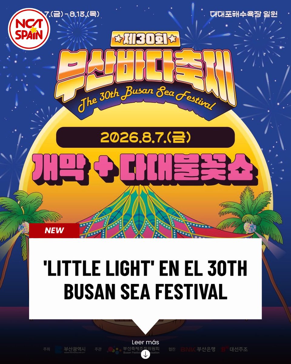 NCTSpainfb's tweet photo. [NEWS]020826

'반딧불' (Little Light) de Doyoung sonará en el Festival del Mar de Busan en el espectáculo de fuegos artificiales del 30º festival, que se celebra el 7 de agosto.

No te olvides de seguir a @//nct.spain y @NCTSpainfb. Gracias.

🐺

#DOYOUNG #NCT127 #NCT #NCTZEN https://t.co/p6EUxc9vtm