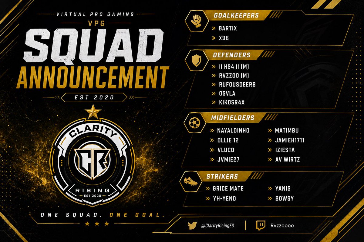 ClarityRisingES's tweet photo. Official VPG Squad Announcement 

🇪🇺 | Championship
🇬🇧 | League One

@OfficialVPG @VPGUK https://t.co/wrpSzW2Dy7