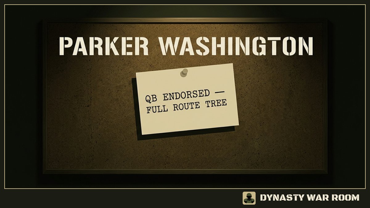 DynWarRoom's tweet photo. @TheOGfantasy QB endorsement this specific = buy signal. Lawrence doesn't hand out praise like that. If the route tree comment is real, Washington isn't just a slot filler — he's a WR2 ceiling conversation. What's his current ADP look like in your leagues? https://t.co/c51XDg9x6s