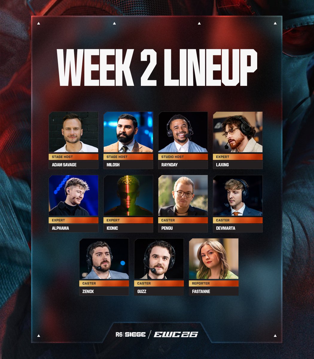 EWC_Extra's tweet photo. Familiar faces and a few surprises 👀

Please welcome our STACKED R6 Siege at EWC26 talent lineup! https://t.co/szc3WE0tdE