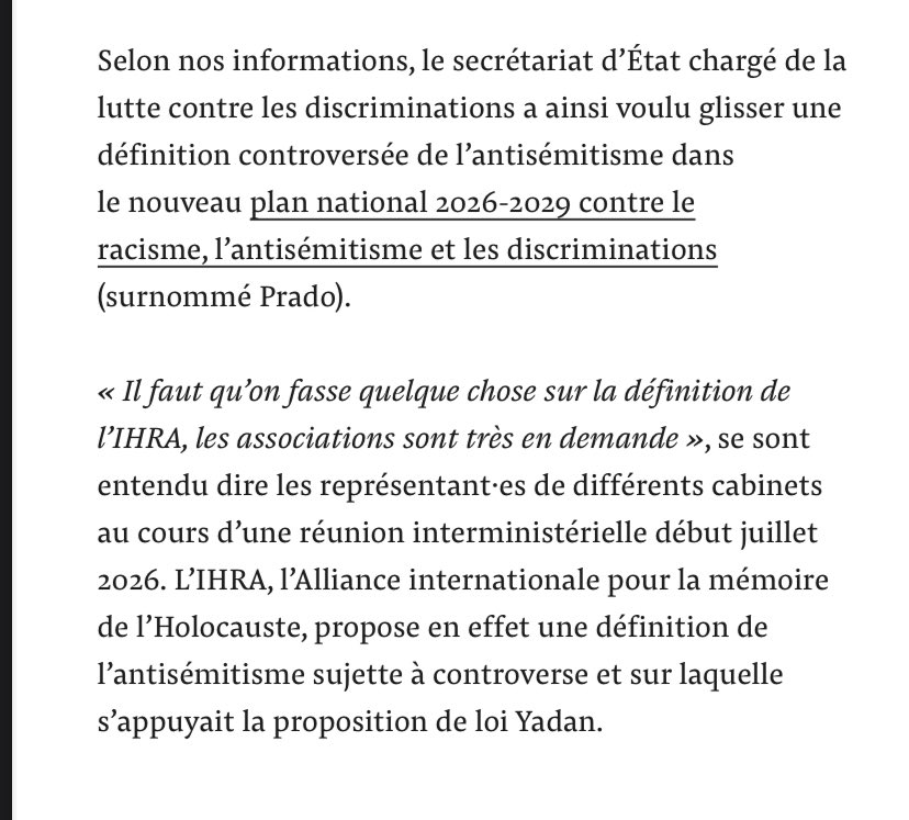 BMoon_bee's tweet photo. Pour contourner l’opposition à la loi Yadan le gouvernement est en train d’élargir à toutes ses administrations ( Education nationale, police etc) la définition IHRA « antisionisme= antisémitisme » déjà adoptée comme texte à  l’AN, pour influencer la justice! 

🧵👇 https://t.co/nToE2qR124