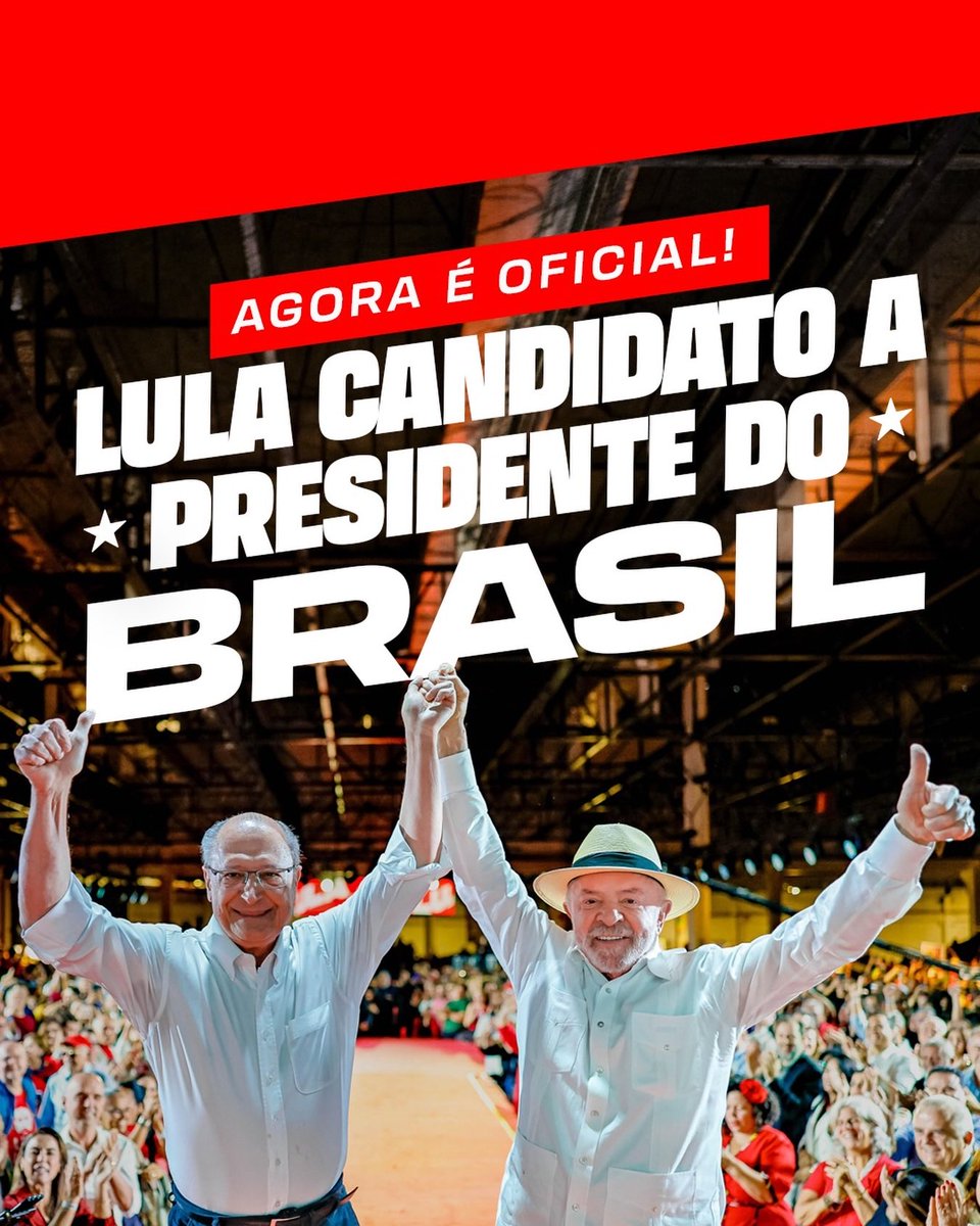 Patrus_Ananias's tweet photo. É oficial: Lula candidato à Presidência do Brasil! 

Trabalhamos lado a lado para tirar o Brasil do Mapa da Fome, e sei o tamanho do seu compromisso com quem mais precisa.

Seguimos juntos, com serenidade e propósito, pelo Brasil e por Minas Gerais. https://t.co/VnlGbUjqi9