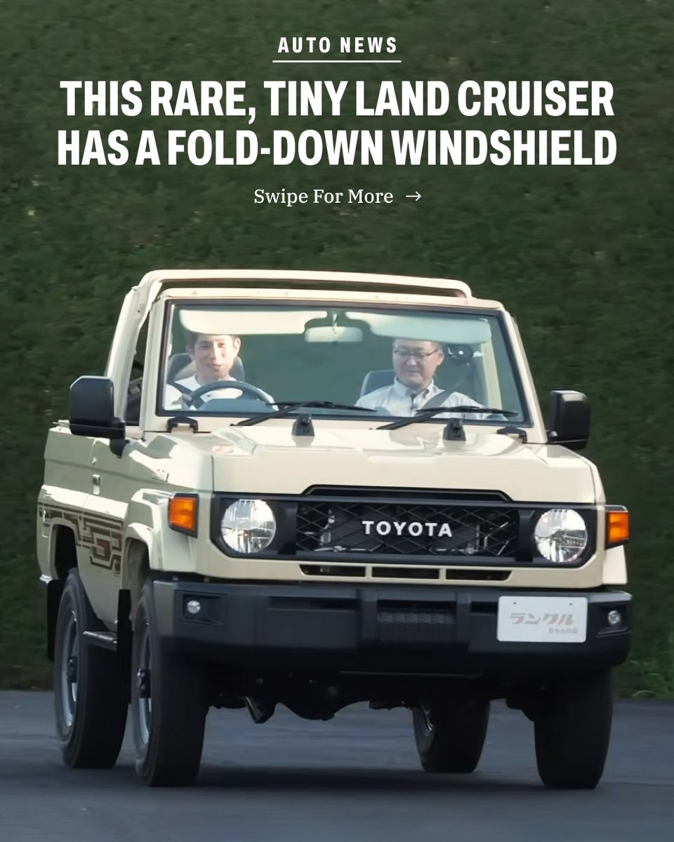 themanualguide's tweet photo. Believe it or not, Toyota still builds this short-wheelbase Land Cruiser 70. Around 90% of production heads to Gulf countries, where its compact size, rugged chassis, and even an available fold-down windshield make it… #Toyota #LandCruiser #LandCruiser70 #OffRoad #Overlanding https://t.co/k36iEiVMyQ