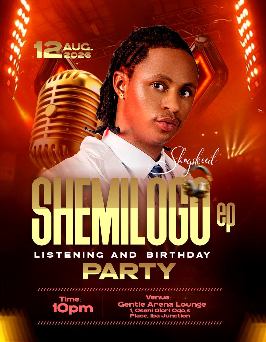 shogskeed's tweet photo. You're invited to my *SHEMILOGO EP* Listening Party. Let's share good music, good vibes and unforgettable moments together. 🤩🥳12/08/2026

Your presence will mean a lot. 🙏See you there!❤️ https://t.co/mOkT6YgiTt
