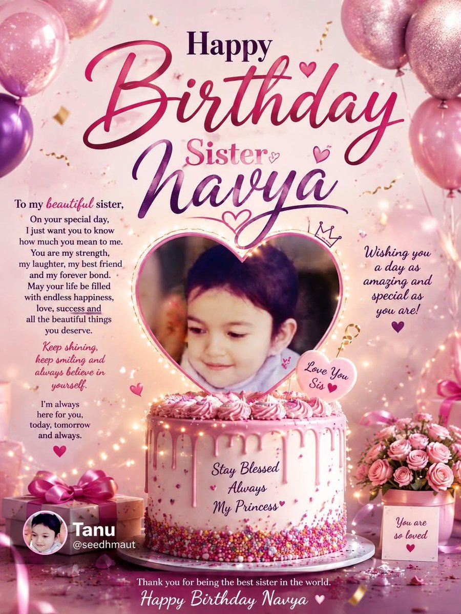 jawaiji_'s tweet photo. Happy Birthday meri pyaari sister Navya. 🎂💖
Teri har muskaan meri duniya ko aur khoobsurat bana deti hai. Hamesha aise hi khush rehna, haste rehna aur sapne poore karna. 🌸✨ https://t.co/28bAUu5O8A