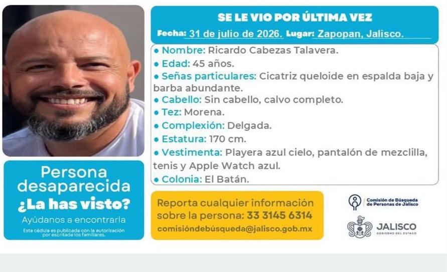 muralcom's tweet photo. #SeBusca #DesaparecidosJalisco  
Familiares de Ricardo Cabezas Talavera denunciaron su desaparición desde el pasado 31 de julio. Ya hay una ficha de búsqueda para cualquier información. https://t.co/YA0Miy3CMn