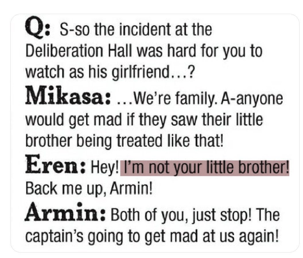 kasaluvrr's tweet photo. notice  how  eren  doesn't get mad when he gets called her boyfriend ?  ♡ 𐔌⑅ ՞. .՞𐦯 https://t.co/KusmAXloeg
