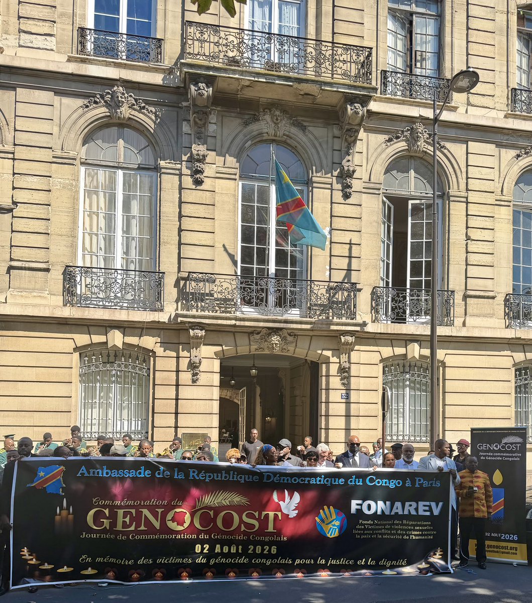 AmbassadeRDCFR's tweet photo. GENOCOST, le 2 août 2026 – Un hommage solennel, organisé par SEM Émile Ngoy Kasongo, a eu lieu à l’ambassade de la RDC en France. Cet hommage a été rendu aux 15 millions de Congolais et Congolaises victimes des graves atrocités commises à l’Est au cours des 30 dernières années. https://t.co/OvymLHbGmE