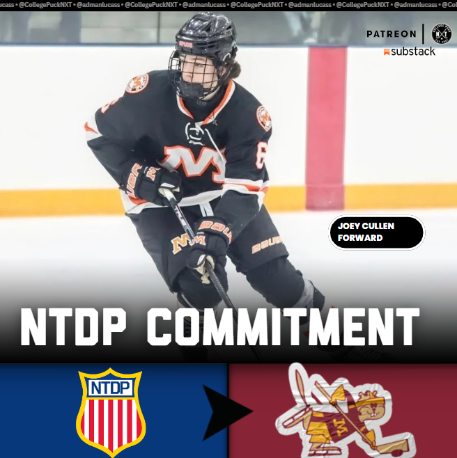 CollegePuckNXT's tweet photo. ‼️🚨BREAKING🚨‼️

The Minnesota Golden Gophers have received a B1G commitment from Joey Cullen!
〽️〽️〽️

The 2010 born Forward from Moorhead, MN had 40 points in 18 GP during the 2025-26 season for @Spud_Hockey and will head to play for the @USAHockeyNTDP 

Brother of Gopher freshman (Wyatt & Brooks) and son of Matt.