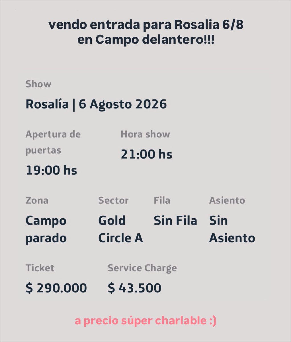 zarrielloanto's tweet photo. @jokimarce Hola vendo una entrada para campo delantero el 6/8 !!! https://t.co/Nso6rfUDme