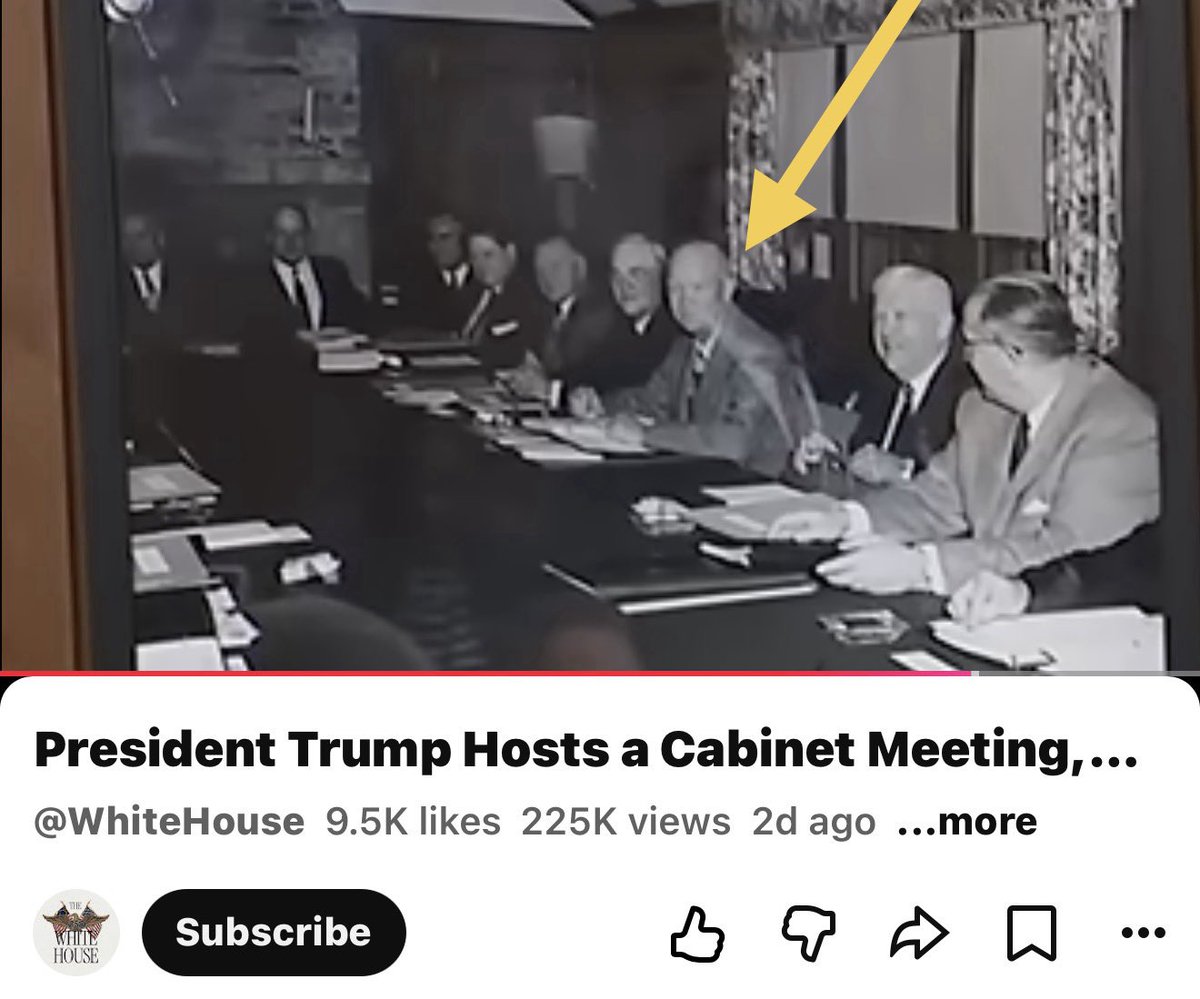 rattletrap1776's tweet photo. President Dwight David Eisenhower. 

“This is a very special room, I don’t believe the Press has ever come anywhere near it, but we are the party of transparency and we believe in transparency.

I think it’s good for you to see certain aspects of Camp David. It’s a very special place. 

But it was not… I guess the last visit was with Eisenhower, where they allowed you onto the actual campus and it’s a long time ago, but never into this room.”

The President who established the Continuity of Government Plans mixed with a Military Government afterwards to make sure the United States of America stays intact with zero vulnerabilities to the enemy.

What the ultimate visual validation the President gives, but more importantly, for History’s judgment looking back.

And History will most definitely see the 45 ——— 48 🫡♠️🇺🇸