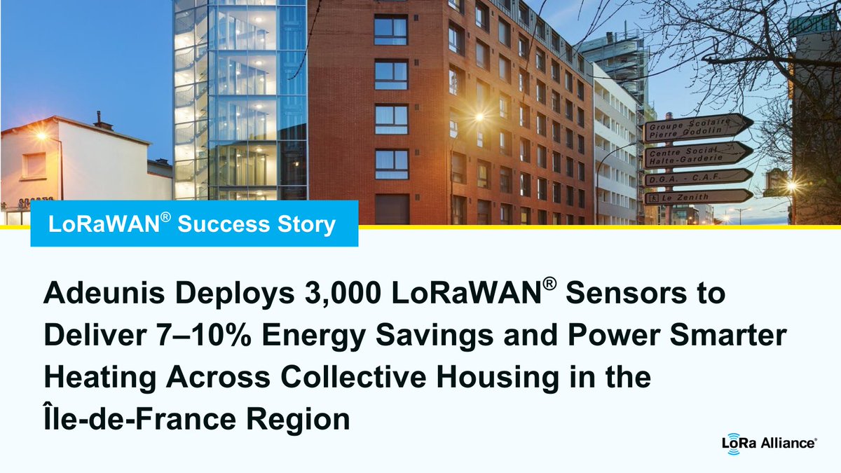 LoRaAlliance's tweet photo. #LoRaAlliance member @adeunisrf helps cut energy costs across Île-de-France collective housing by deploying 3,000 #LoRaWAN sensors. Operators now get real-time data that delivers more even temperatures, 7–10% energy reduction, fewer site visits &amp; more: https://t.co/qPIDmmU7kN https://t.co/QngaZNdkgK