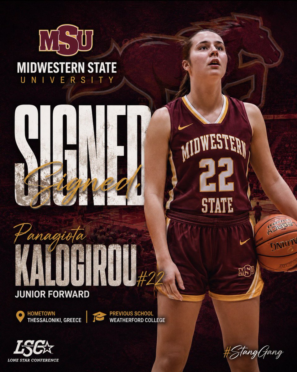 MSUTexasWBB's tweet photo. Officially a Mustang ✍️

Welcome to the 6’1 Forward from Greece, Panagiota Kalogirou. #StangGang 🐎💛 https://t.co/9XGwssvRm5