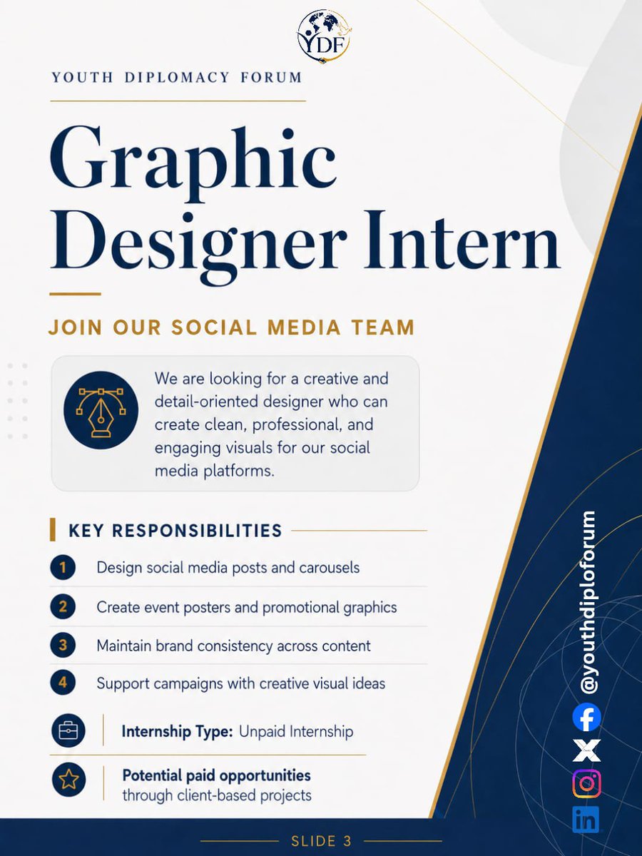 youthdiploforum's tweet photo. 🚀 We’re Hiring Interns at Youth Diplomacy Forum!

Join our Social Media Team and be part of a dynamic space where ideas meet impact. From content strategy to creative design, this is your chance to gain hands-on experience and build a strong professional portfolio. https://t.co/BV3T4IsROo