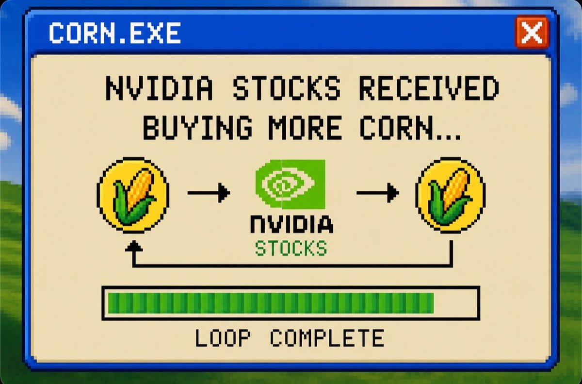 Corn_Bnbproject's tweet photo. Receive stocks.
Buy more $CORN.
Repeat. ♾️🌽 https://t.co/ByDyvH3kqU