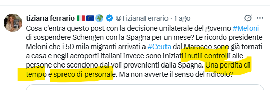 x810990's tweet photo. Volevo avvertire gli utenti di #X di estrazione comunista di verificare le notizie che pubblica #TizianaFerrario. Io mi limito a riportare le interviste di oggi all'Aeroporto di Fiumicino fatte ai viaggiatori provenienti dalla Spagna, commentate voi. Evidentemente, in perfetto stile #Ranucci [...vi do una notizia che stiamo verificando...] - deve essere proprio una caratteristica della sinistra - ha parlato di "perdita di tempo" - "spreco di Personale" senza sapere che la Polizia di Frontiera è sempre presente in Aeroporto.
#FERRARIO SULL'ESSERE RIDICOLO RIFLETTEREI UN ATTIMINO.