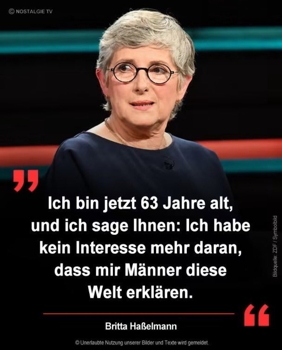 KielerFinanzen's tweet photo. Ich werde diesen Monat 62.

Und ich kann ganz offen sagen, kein Mann hat überhaupt ein Interesse daran, dieser Frau überhaupt irgendwas zu erklären.

Mann ist froh, wenn man sie weder trifft, noch sieht, noch hört. https://t.co/aPzSaiRAcB