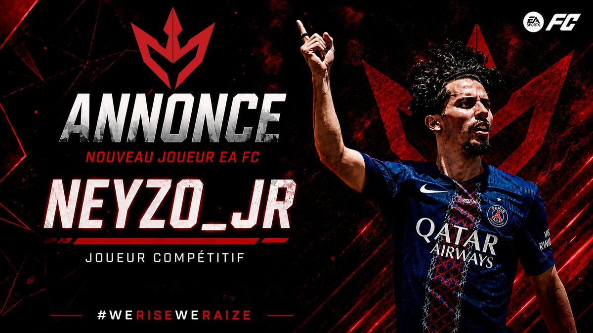 RaizeEsport's tweet photo. 🔥 LE ROSTER S'AGRANDIT. 🔥

Merci d'accueillir notre nouvelle recrue :

🎮 @Neyzo_jrr

Une nouvelle aventure commence. Ensemble, nous allons écrire l'histoire. ❤️🖤
Bienvenue dans la famille. 🤝

#WeRiseWeRaize #EAFC #Esports #Welcome https://t.co/BiDBpBk6Am