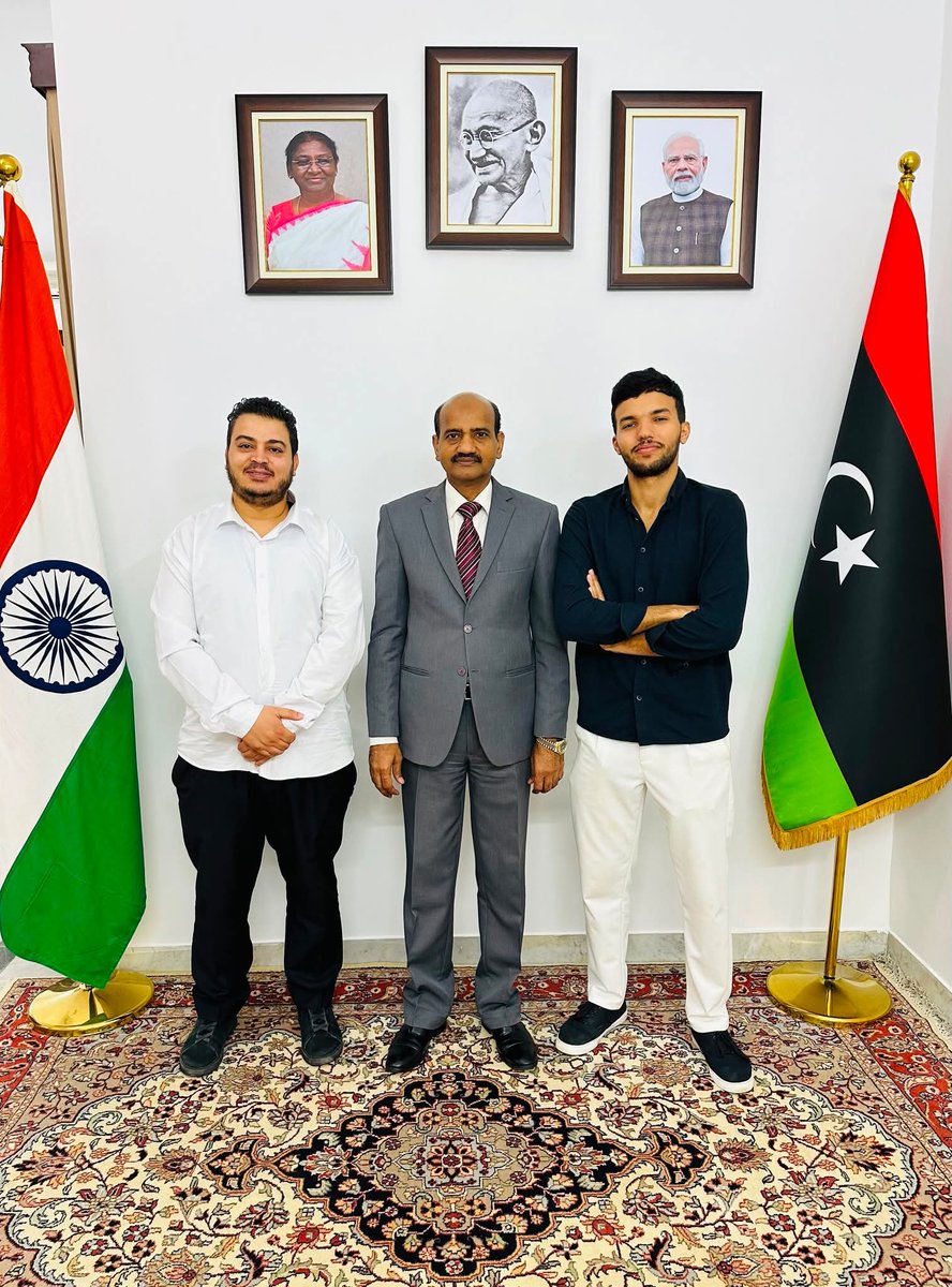 Indiainlibya's tweet photo. India's support to Libya in capacity building expands to new areas of partnership under @ITECnetwork. Two Libyan officials are participating in a 2-week special training programme on 'Comprehensive Disaster Risk Management' at the National Institute of Disaster Management #NIDMMHAINDIA, New Delhi from 2-14 August 2026. Ambassador of India to Libya Dr. Hifzur Rahman briefed the two Libyan officials before their departure to India. 

@MEAIndia @Mofa_Libya
@PMOIndia @DrSJaishankar
@PIB_India