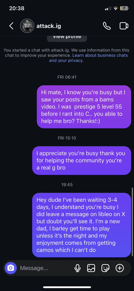 iiberrosis's tweet photo. @Attacklg I’m gonna sound really beggy and I understand you’re a busy man. I messaged you a couple of times over the course of the past 3-4 days since the issues happened with accounts. I just wanna play the game again and have my stats count, I’m literally a new dad I can’t afford topay🥲 https://t.co/3PEZnqdUdy