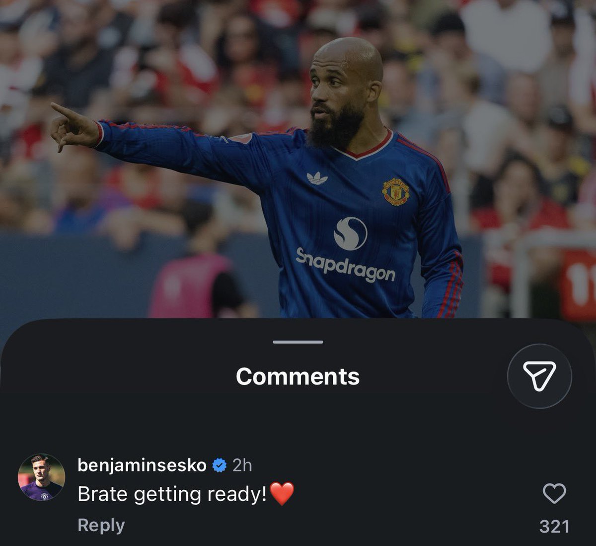 FrankEra_'s tweet photo. 📲 | Benjamin Sesko replies to Bryan Mbeumo on Instagram:

“Brate getting ready! ❤️” https://t.co/PwuelqlBE5