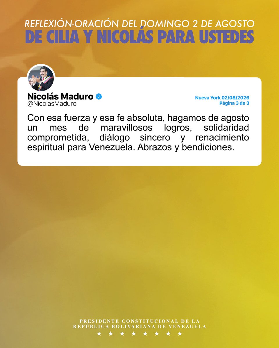 nicmaduroguerra's tweet photo. Felicitamos la gran Marcha para Jesús, realizada este sábado 1 de agosto. Todos y todas, la juventud, las familias y las comunidades demostraron la verdad de un pueblo noble, lleno de fe, valores y esperanza, que renace cada día.

Saludamos todo el camino del diálogo que ayude a consolidar la paz, la convivencia y el encuentro entre venezolanos.

Hagamos de agosto un mes de maravillosos logros, solidaridad comprometida, diálogo sincero y renacimiento espiritual para Venezuela. ¡Dios bendiga a nuestra Patria! ¡Un gran abrazo!