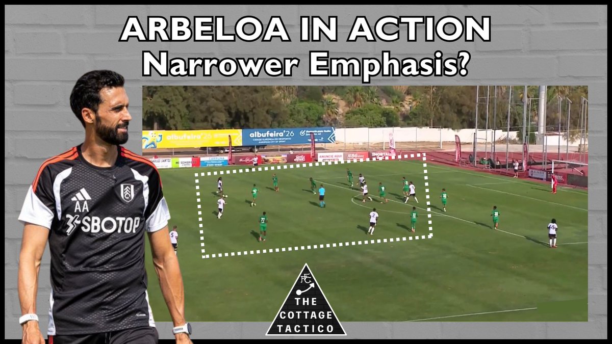 CottageTactico's tweet photo. A lot of attention on how high Fulham’s line was in the friendly vs Al-Ahli, but something else really caught my eye in Arbeloa’s on ball setup 👀 

We were often *much* narrower in our emphasis

A real change from the Marco Silva era if continued. Let’s take a look 👇 

🧵 1/5 https://t.co/jG1gIqdPP8