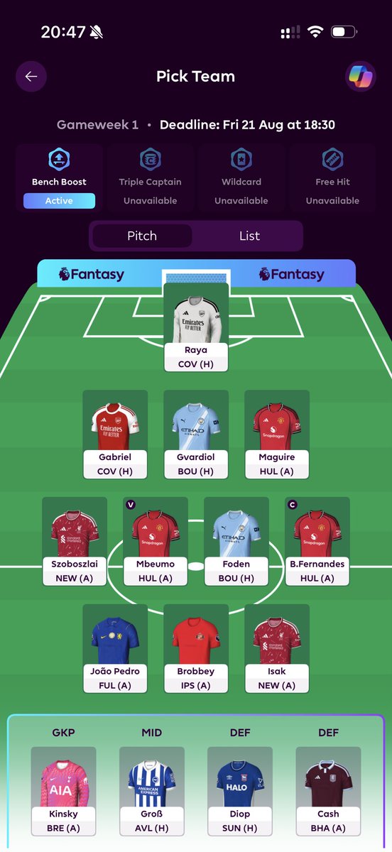 ben48wilson's tweet photo. @FPLMattW Stuck on which city def and mid to pick. Other thoughts? https://t.co/lqezWiE8kD