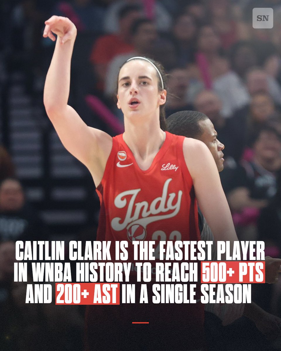 sportingnews's tweet photo. Caitlin Clark breaks another record by becoming the fastest player in WNBA history to reach 500+ PTS and 200+ AST in a single season 🔥 https://t.co/x60UD6eRwu