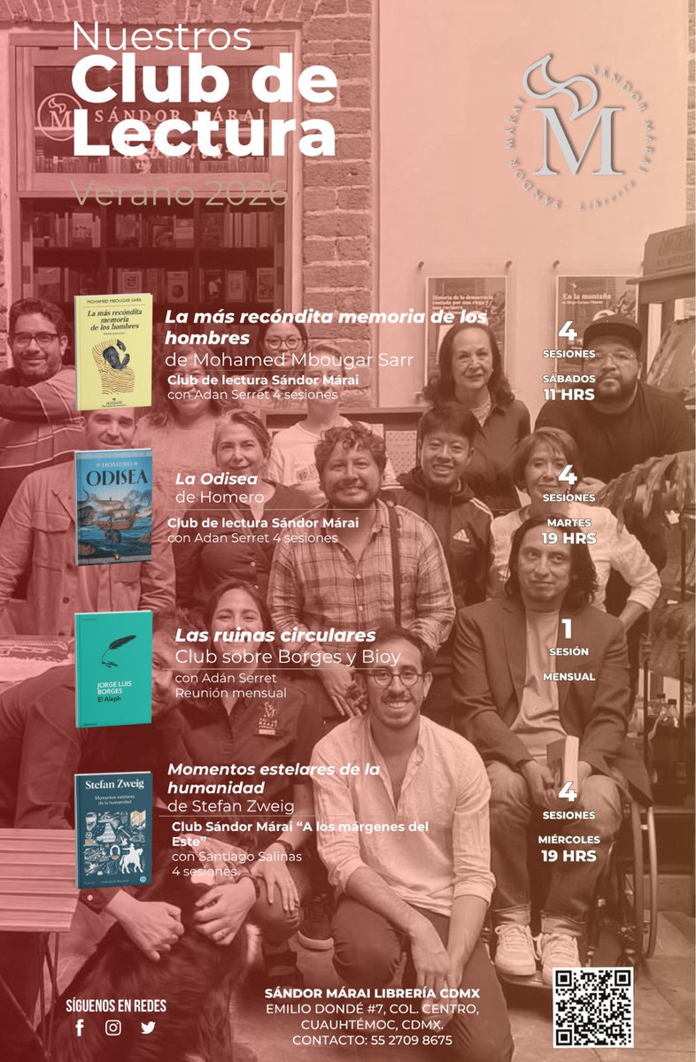 SandorMaraiCDMX's tweet photo. ¡Tenemos nuestro calendario cultural y la oferta de Clubes de lectura para la segunda parte del verano! https://t.co/ndh9buaaoU