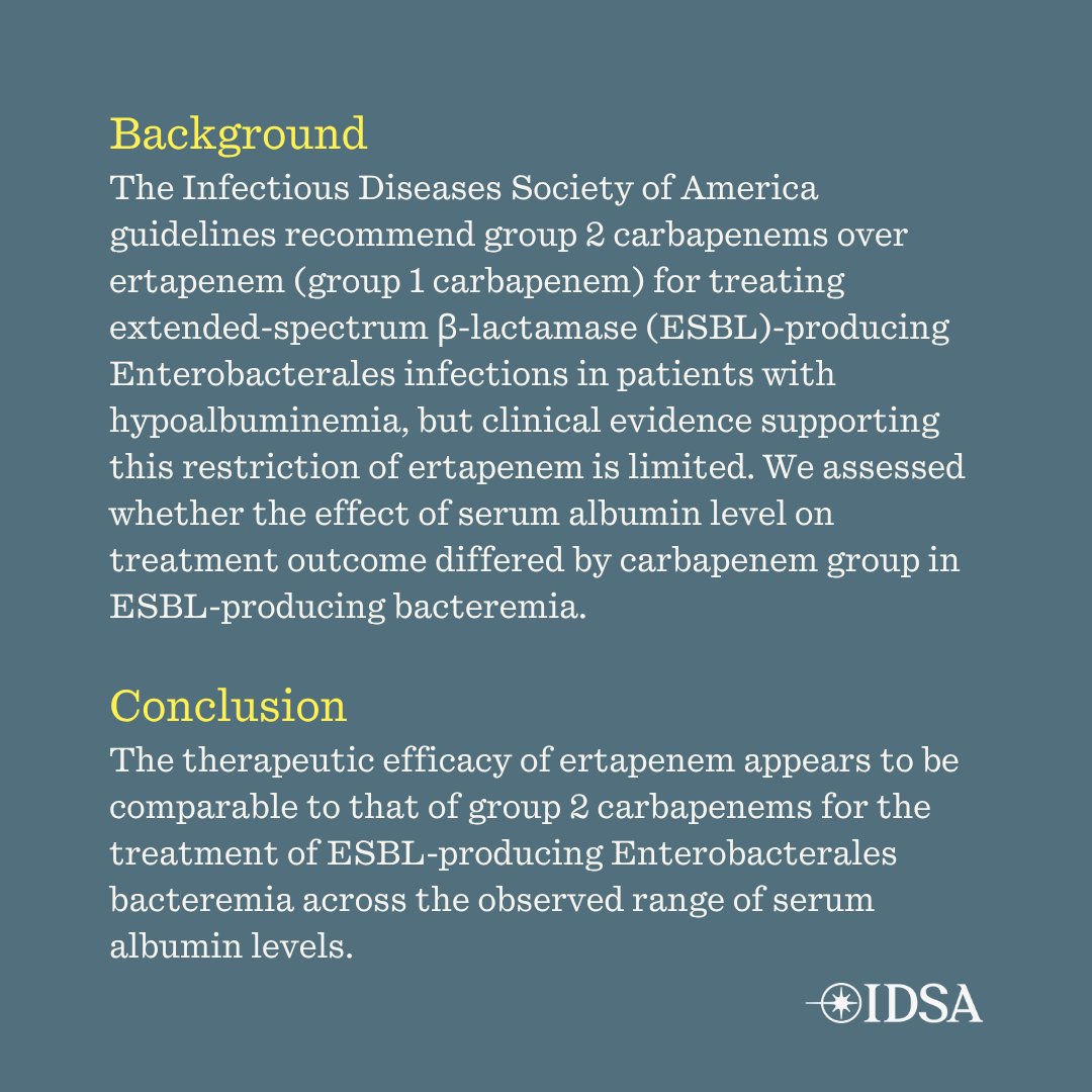CIDJournal's tweet photo. Absence of Significant Interaction Between Serum Albumin Level and Carbapenem Type on 30-Day Mortality in ESBL-positive E. coli and K. pneumoniae Bacteremia: A Multicenter Study with Inverse Probability of Treatment Weighting Analysis

🔁 Repost
🔗 https://t.co/7tKp7oaJce https://t.co/7x5CMogtND