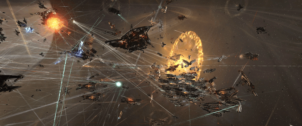 EveOnline's tweet photo. The Abhazon brawl did not disappoint! Just under 2,000 capsuleers showed up and destroyed a whopping 700B ISK!

Warlock Industries was there getting some great footage 📸 

What's the largest fight that you have been in (or stumbled across?) https://t.co/Tgmr22yJxt