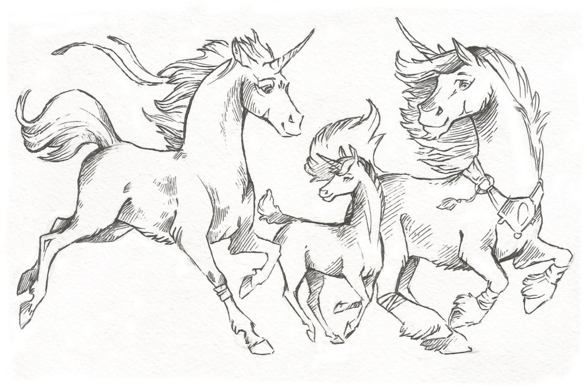 Taski_Guru's tweet photo. Line art of fantasy family equine characters
#lineart #horseoc #hybrid #line_art #foal #deeroc #unicornoc https://t.co/FfQETBUcSv