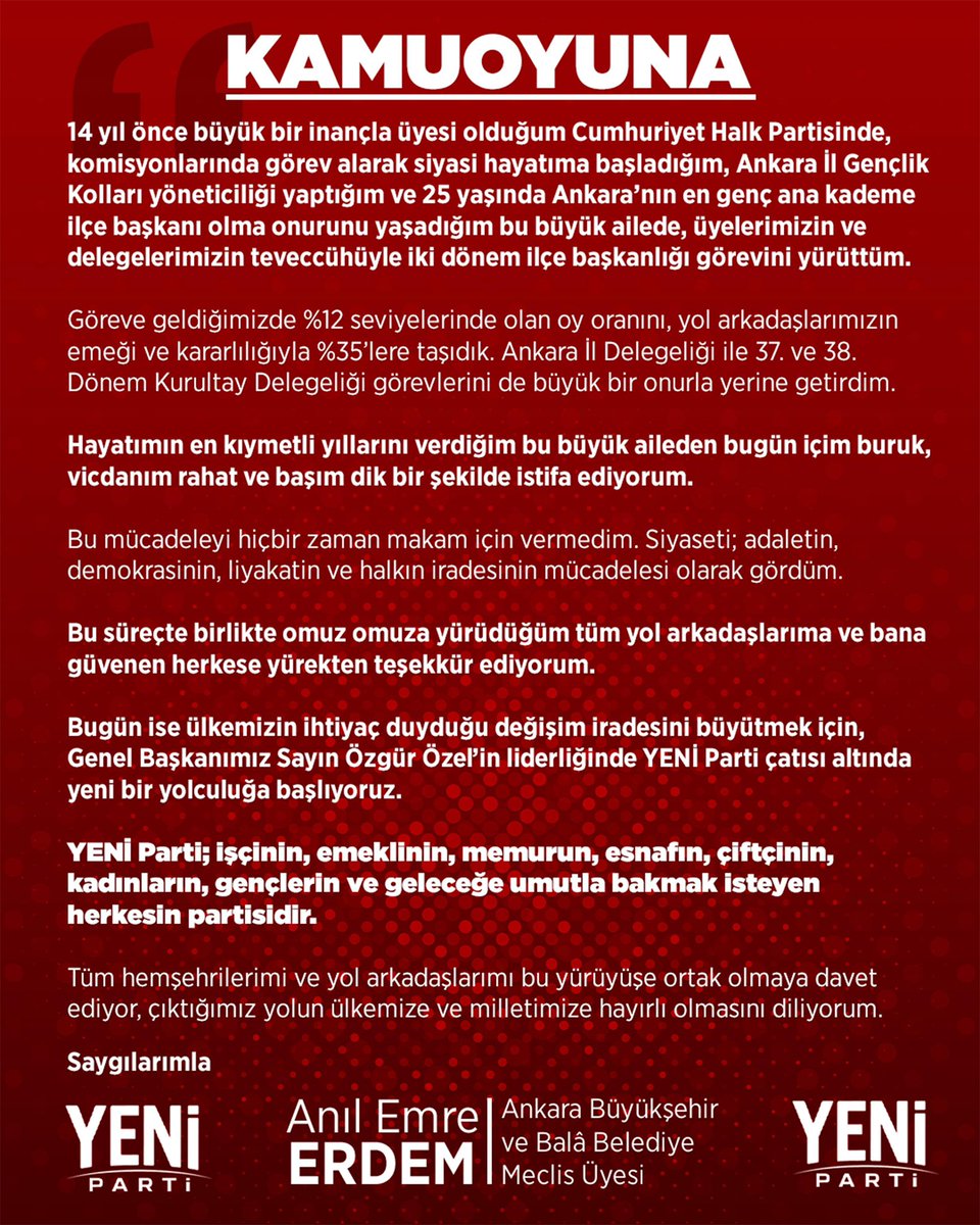 anilemreerdem's tweet photo. Kamuoyuna, saygılarımla.

Anıl Emre Erdem
Ankara Büyükşehir ve Balâ Belediye Meclis Üyesi https://t.co/rJ0LDNWtGb