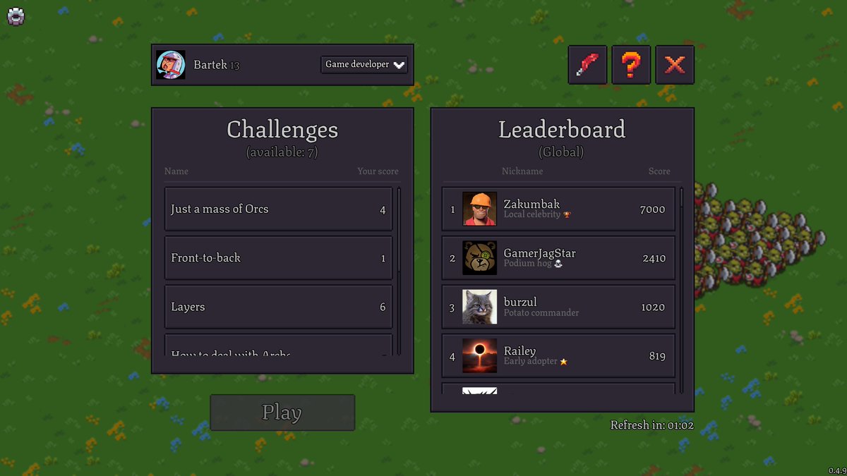 TechDebtGames's tweet photo. Leaderboard reset incoming - top 10 will get unique titles for their achievements this season. Plus: challenges are getting a full rework with a custom Elo-like ranking system - 2 new challenges every 2 days, each open for 7 days

#indiegame #indiedev #gamedev #incremental https://t.co/ugH2w26Vwm